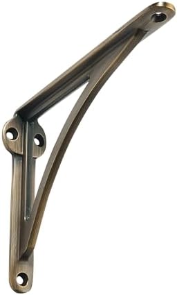 Khtumeware 100% Solid Brass Decorative Shelf Brackets, 6-inch Wall-Mounted Shelving Brackets, 2-Pack Brushed Antique Bra