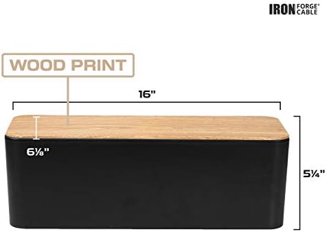 Iron Forge Cable Large Cable Management Box, Black with Wood Top