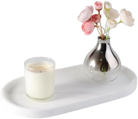 Koville 12"x6" Elegant White Marble Bathroom Tray, Natural Marble Vanity Trays for Home Decor, Stone Perfume Organizer J