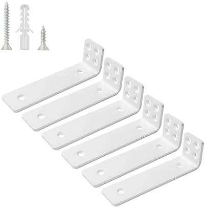Shelf Brackets 6 inch, Heavy Duty Shelf Bracket 6 Pack L Brackets White Metal Wall Bracket for Shelves Support Bracket w