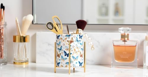 Pencil Cup Sturdy Metal frame with white Ceramic Pen Holder For Desks and kitchen Appliance Holders