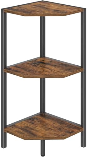 Creso hom Corner Shelf, 3-Tier Industrial Corner Bookshelf with Metal Frame