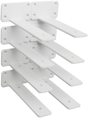 8 Pack - 7 inch White Hidden L Shelf Bracket (1/5 Inch Thicked) Iron Floating Shelf Brackets Rustic Industrial Metal Bra