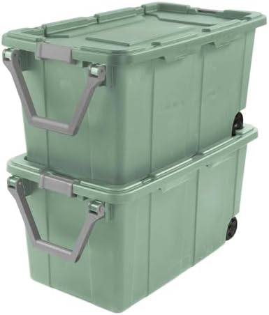 Modern Plastic & Metal 40 Gallon Lidded Home Storage Bins, Stackable Industrial Storage Containers Tote, Organizing Tote