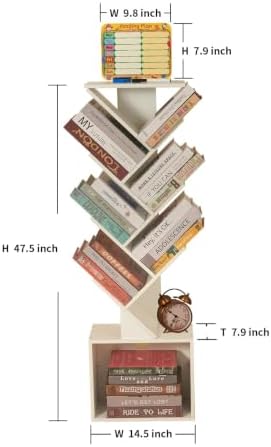 7-Tier Tree Bookshelf with Reading Planner & Activity Panel, Small Bookcase