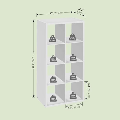 Bayan 8 Cube Storage Organizer, Bookshelf, Storage Shelf, with Open Back for Living Room, Bedroom, Home Office, White