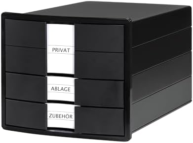 HAN IMPULS 2.0 Drawer Box with 3 Closed Drawers for DIN A4/C4 Including Labels/Document Box/Base with Pull-Out Lock/Rubber Feet/Black
