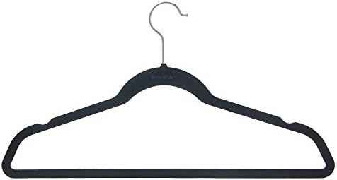 Velvet Suit Clothes Hangers Multipurpose Slim with Notched Shoulders & Swivel Chrome Hooks – Black – Set of 10