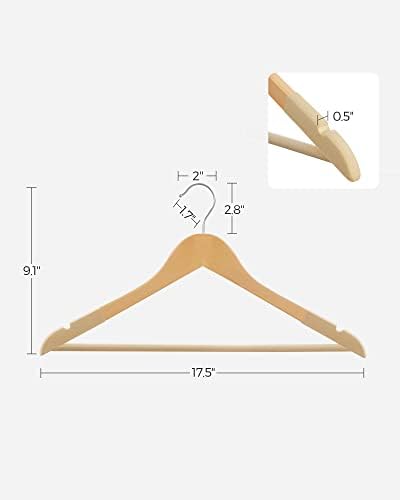 SONGMICS Wooden Hangers, 20-Pack Wood Hangers with Velvet Surface