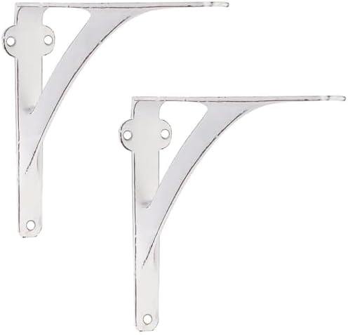 A29 Iron Wall Shelf Brackets, 7.38 x 9.88 in, Distressed White, Set of 2