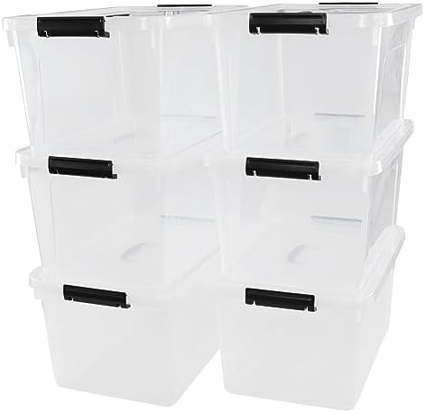 18 Liters Storage box with lid, Clear Plastic Storage Totes Set of 6