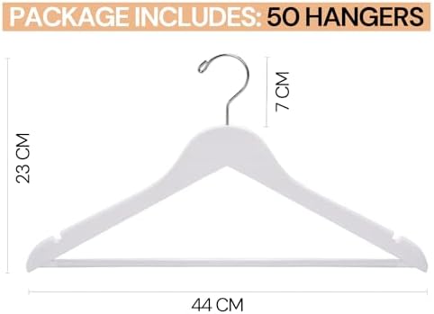 Wooden Clothes Hangers, Set of 50, Solid Wood Hangers, Non-Slip Trouser Hook, Notches in Shoulder Area, 360° Rotating Ho