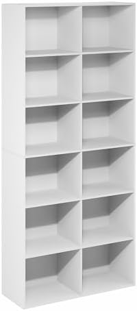 Furinno Basic Book Shelf, 12-Cube Bookshelf, Bookcase with Open Shelf, Cube Storage Organizer, 12 x 32 x 71, for Living 