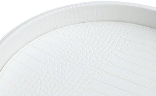 HofferRuffer Faux Leather Round Serving Tray, Vegan Croco Leather Decorative Food Tray for Storage Drinks, Snack & Cosme