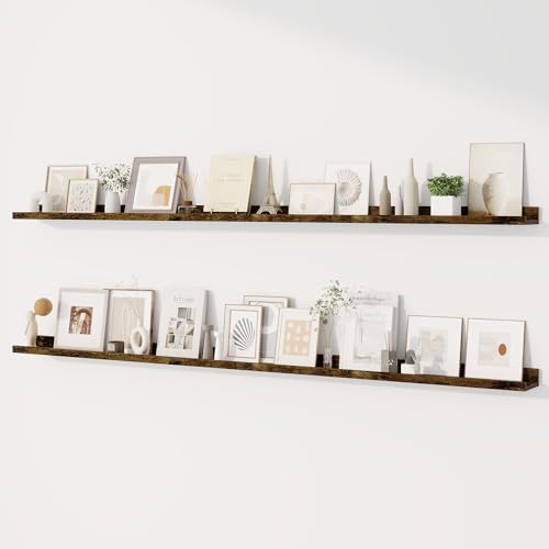 Dreamland Picture Ledge Shelf for Wall, Floating Shelves Set of 2,72 inch Long Floating Shelves with Lip for Living Room,Bedroom,Bathroom,Kitchen,Rustic Brown