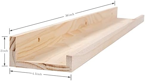 MBYD 36 Inch Natural Wood Floating Picture Ledge Shelf, Wall Mounted Nursery Bookshelf for Kids Books, Vinyl Records & P