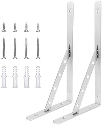 2 Pack Heavy Duty Shelf Brackets 12 Inch, Solid Stainless Steel Angle Bracket, Max Load 440lbs - Silver