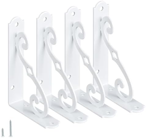 HOME MASTER HARDWARE Decorative Shelf Brackets, 5x3.5 inch, White, 4 Pack
