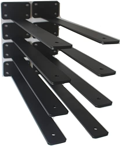 8 Pack - 16 inch Black Hidden L Shelf Bracket (1/5 Inch Thicked) Iron Floating Shelf Brackets Rustic Industrial Metal Br