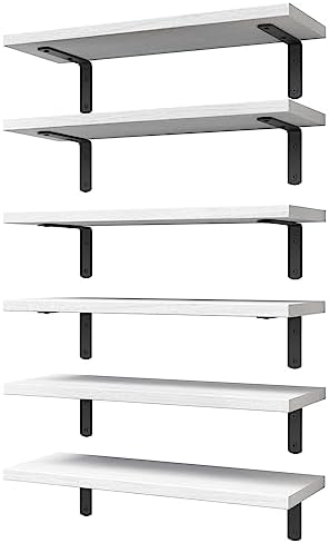 WOPITUES Floating Shelves Set of 6 for Wall Decor & Storage, White
