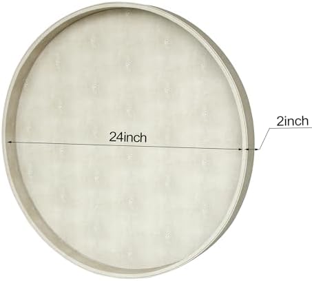 HofferRuffer Large Round Serving Tray 24'', Elegant Faux Leather Circle Ottoman Table Tray, Serve Tea Coffee Breakfast i