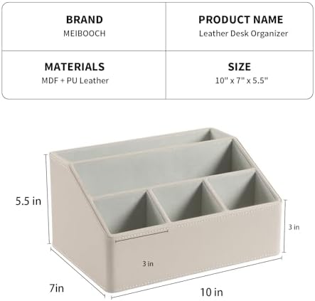 PU Leather Desk Organizer, Remote Control Holder, Dark Beige