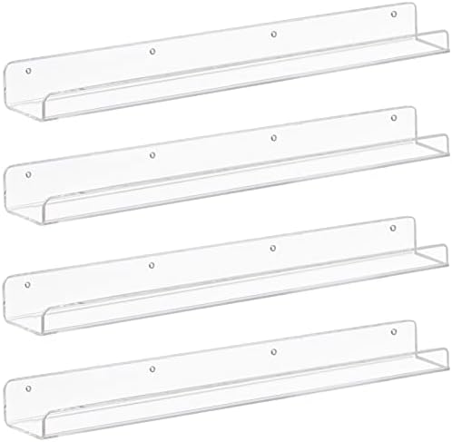 Weiai Clear Acrylic Floating Shelves 24 inch Wall Ledge Shelf Bookshelf 4 Pack
