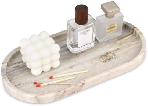 Oval Marble Bathroom Vanity Tray, Viva Jade, 12" x 6" x 0.8"