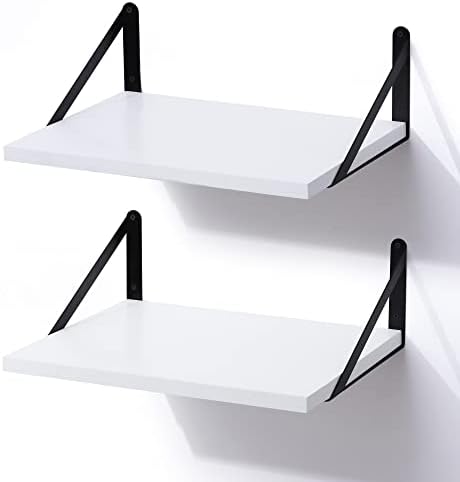 Marsmiles Deep Floating Shelves, 16'' x 12'' White Wood Shelves Set of 2
