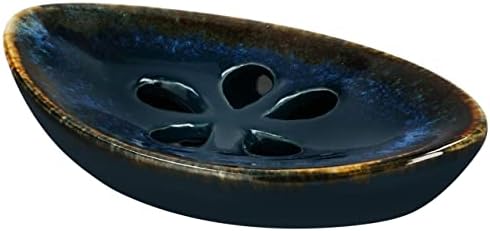 Ceramic Soap Dish with Self Draining Tray for Bar Soap, Bathroom, Kitchen (Green No.5)