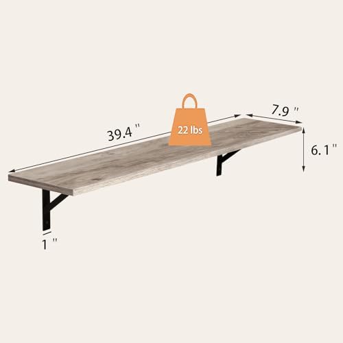 DINZI LVJ Long Wall Shelves, 39.4 Inch Wall Mounted Shelves with Brackets