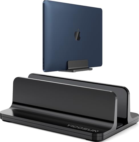 YICOSUN Aluminum Vertical Laptop Stand for Desk - Adjustable Width Dock for MacBook, Surface, Samsung, HP, Dell up to 17