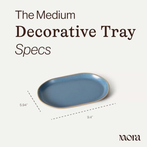 Mora Ceramic Decorative Tray - 9.4in Dish for Jewelry, Perfume, Makeup, Accessories, Candle, in the Bathroom Vanity, Bed