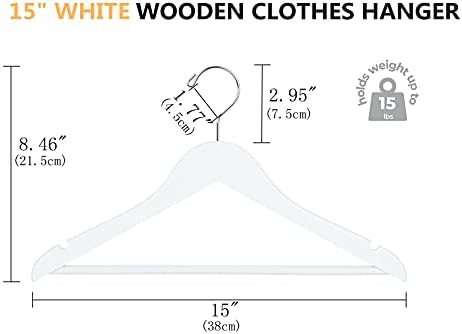 Amber Home 20 Pack 15" White Wooden Clothes Hangers for Woman