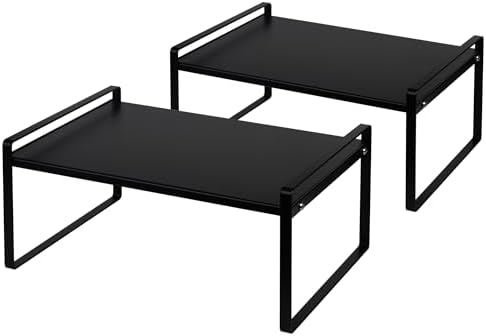 Nxconsu Stackable Cabinet Shelf Organizer 2 Pack, Wide Black