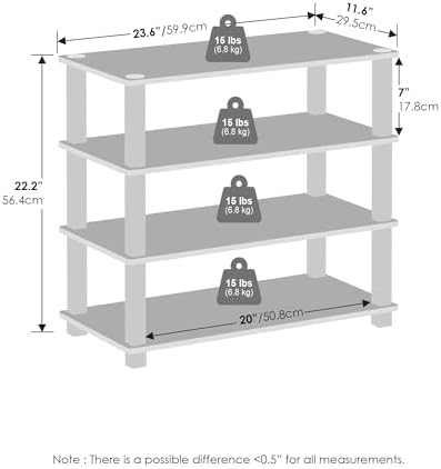 Furinno Turn-N-Tube Storage Shelves Set of 2, 4-Tier Stackable Standing Shelf, Open Corner Shelf, for Organization and S