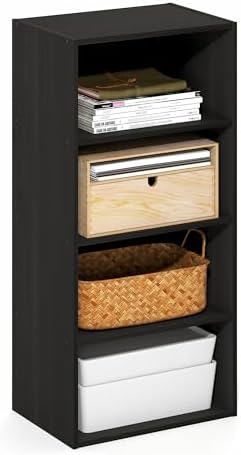 Furinno Basic Book Shelf, 4-Tier Bookcase with Open Shelf, Bookshelf, Cube Storage Organizer, 11 x 17 x 35, for Living R