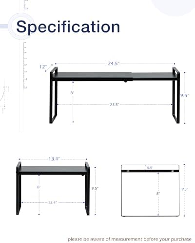Nxconsu Expandable Shelf for Cabinets, Cabinet Shelf Riser, 12" Black