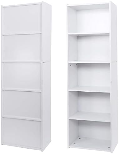 Nouva 5-Tier Bookcase, Freestanding Wood Open Bookshelf Storage Rack for CDs Movies Books, Book Organizer Shelves for Be