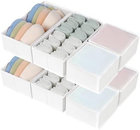 DIMJ Drawer Organizers - Set of 8 Fabric Closet Organizers and Storage, Drawer Dividers for Baby Clothes, Socks, Belt, T