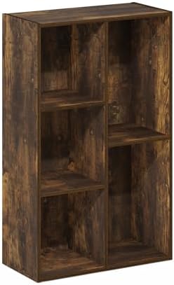 Furinno LUDER Book Shelf, 5-Cube Bookshelf, Open Storage Shelf Bookcase, Easy Assembly, 9.4" x 19.7" x 31.5", for Living