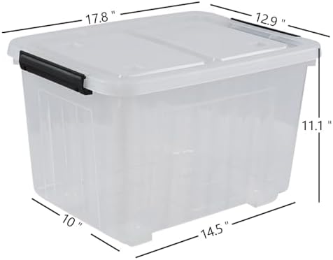 Wekioger 4 Pack Plastic Storage Box on Wheels, 32 Quart Latch Container Bin