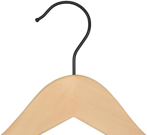 NAHANCO Wooden Shirt Hanger, 17" Low Gloss Natural with Black Hook (Pack of 25)