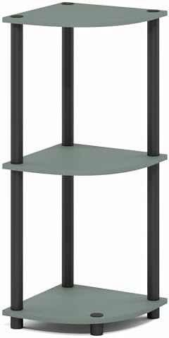 Furinno Turn-N-Tube Toolless Assembly 3-Tier Corner Shelf, Green Corner Book Shelf, Open Shelves Bookshelf, for Organiza