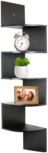 Corner Wall Shelf, 5 Shelves, 123 x 19.3 cm, Natural Wood, Corner, Decoration, Living Room Shelf, European Certification