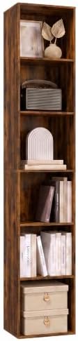 6 Cube Storage Organizer, 6 Tier Tall Narrow Bookshelf, Brown Cube Shelf