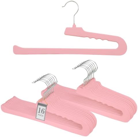 Velvet Pant Hangers Open End,16 Pack Non Slip Pink Felt Trouser Hangers