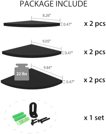 HORLIMER 6 Pack Floating Corner Shelf Wall Mount for Bedroom(Black)