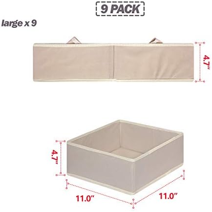 DIOMMELL 9 Pack Foldable Cloth Storage Box Closet Dresser Drawer Organizer Fabric Baskets Bins Containers Divider for Clothes Underwear Bras Socks Clothing, Beige 900