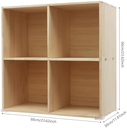 Solid Wood 4 Cube Storage Organizer Small Bookshelf for Small Spaces Wooden Cube Shelf Bookcase Floorstanding Storage Sh